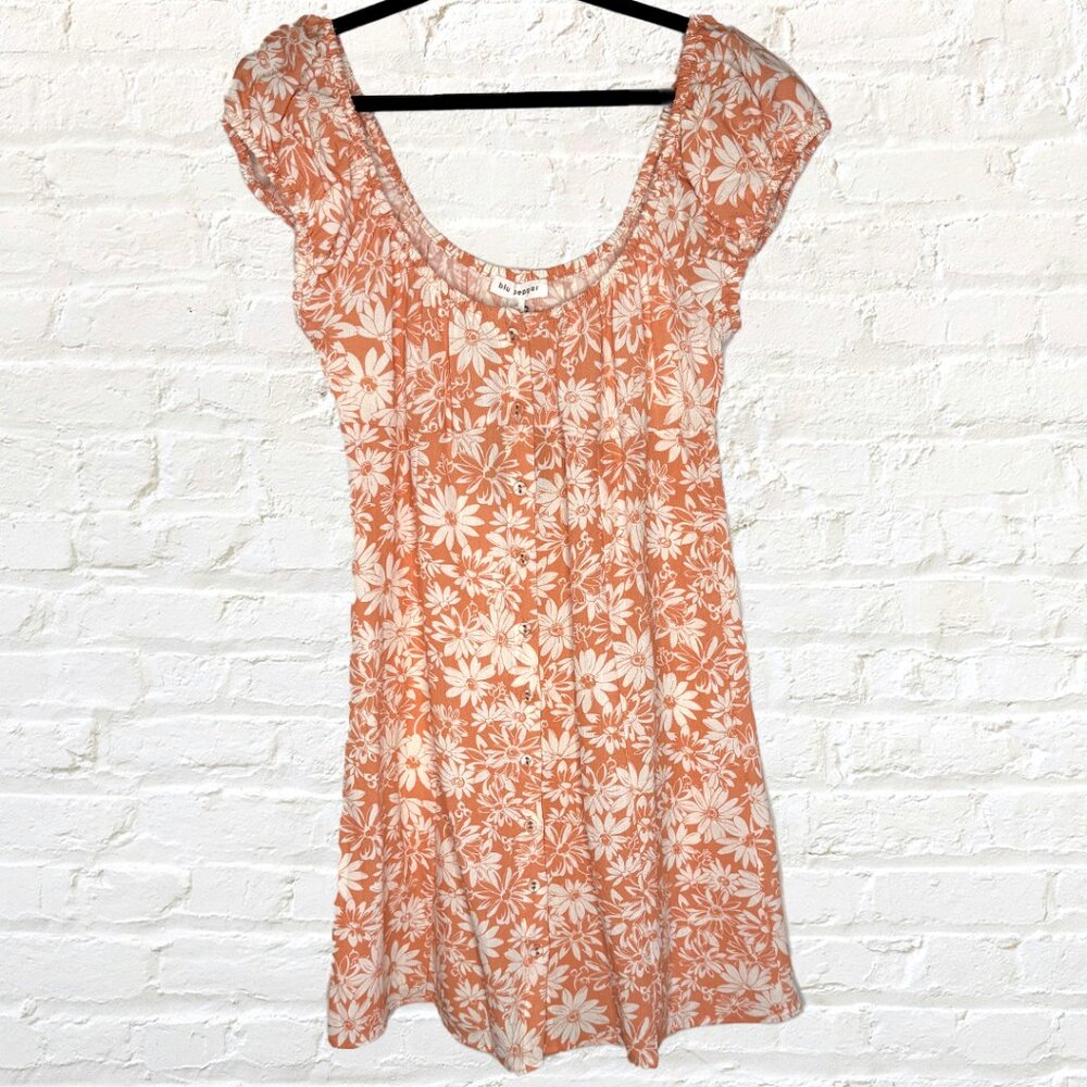 Blu Pepper Orange Floral Mini Summer Dress Size Medium NWT